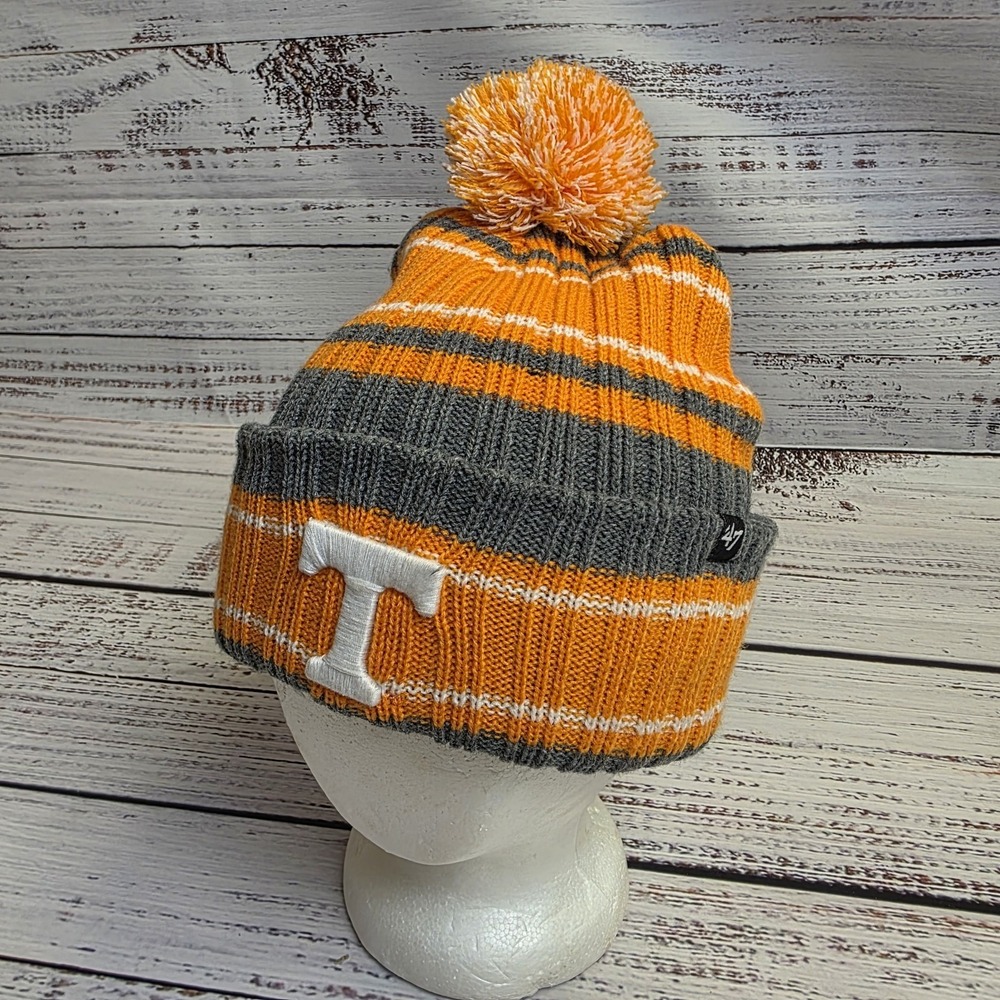 47 Brand Womens Tennessee Vols Cuffed Winter Knit Hat Cap Pom Beanie Orange Gray